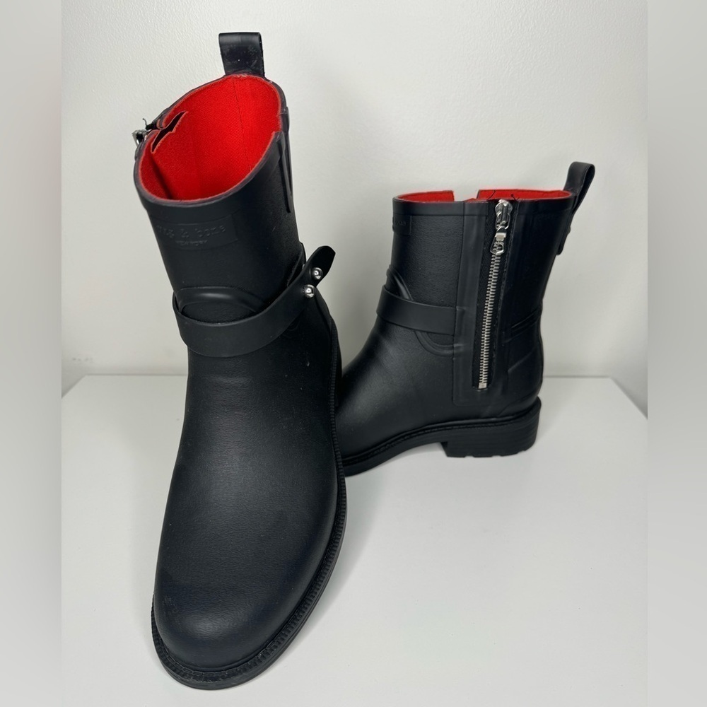 Rag & Bone Black Moto Rain Boots - Size 38